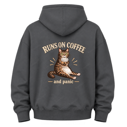 Runs On Coffee And Panic Tabby Cat Graphic Hoodie