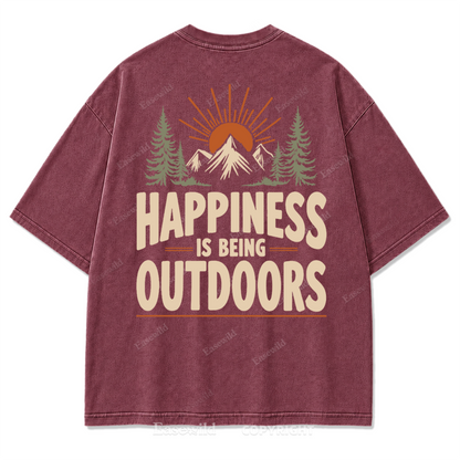 Happiness Lives Outside Washed Print Tee