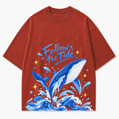 "Follow the Tide" Whale & Ocean Washed Graphic T-Shirt