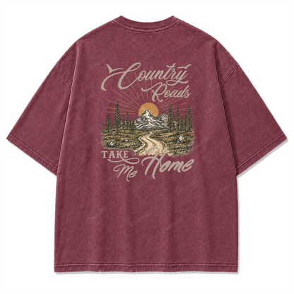 Country Roads Take Me Home T-Shirt mit Washed Print