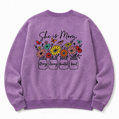 She Is Mom Floral Washed Graphic Sweatshirt