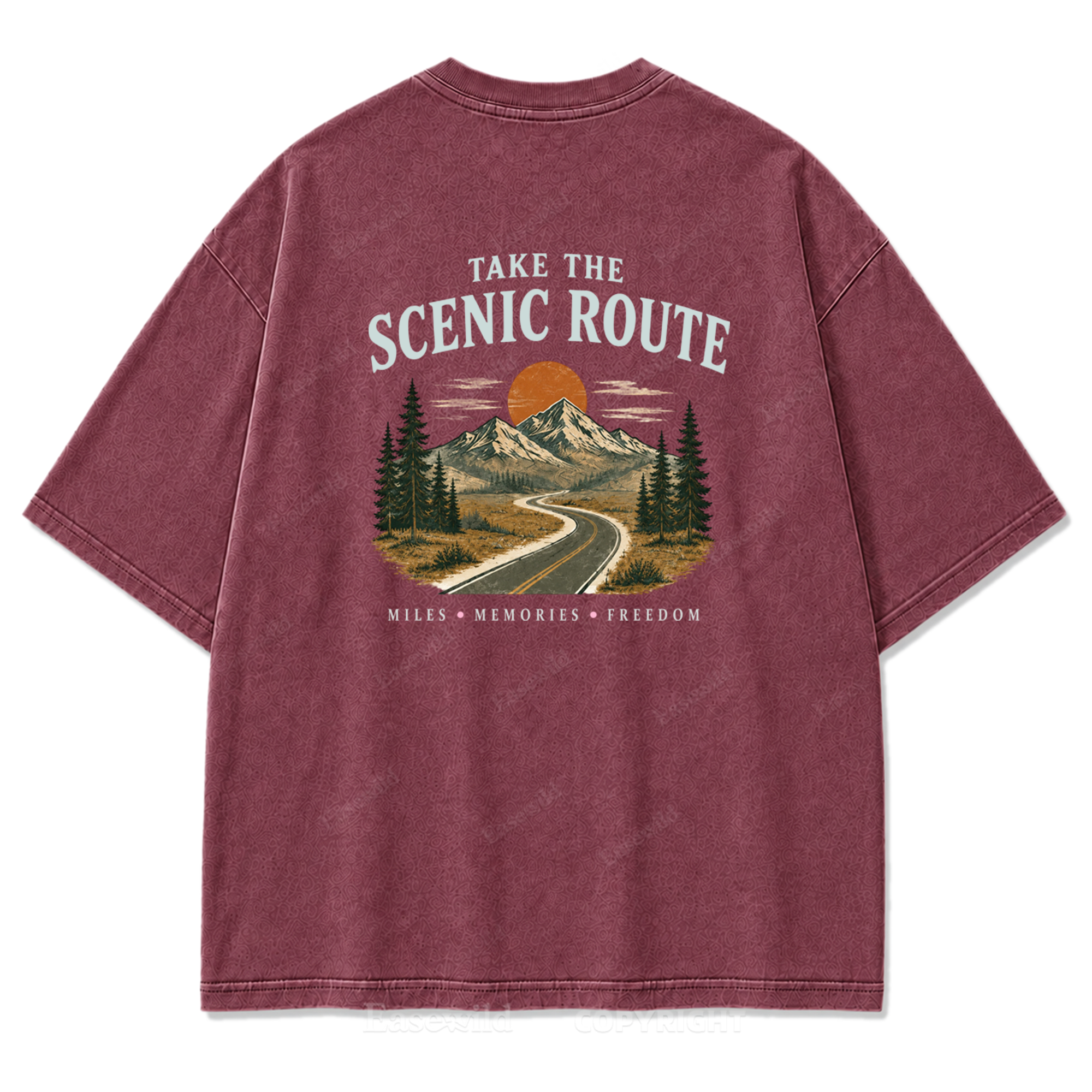 T-Shirt mit gewaschenem Print „Wo die Panoramaroute Meilen in Erinnerungen verwandelt“