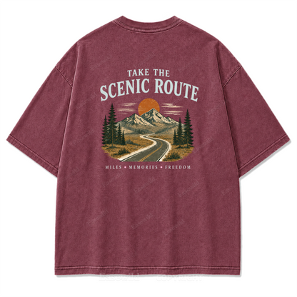 T-Shirt mit gewaschenem Print „Wo die Panoramaroute Meilen in Erinnerungen verwandelt“