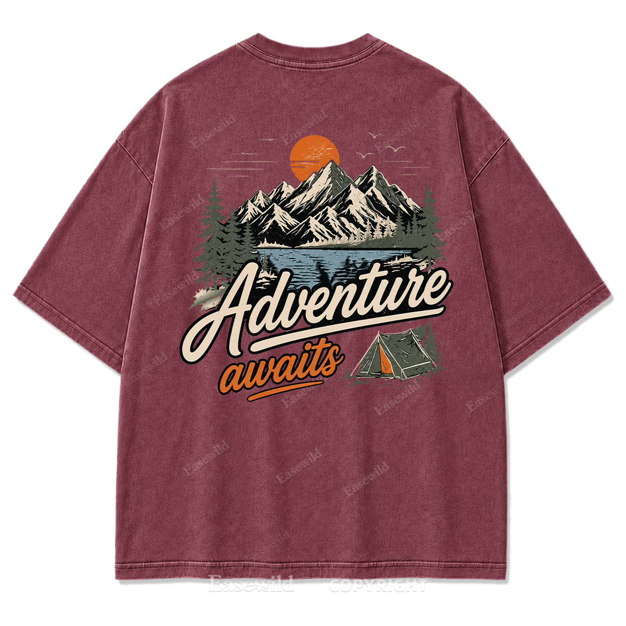 Adventure Awaits Mountain Camp Washed Print Tee