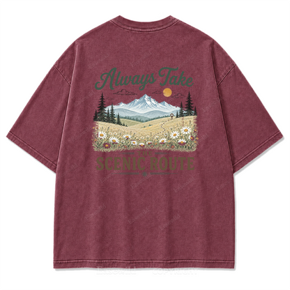 Always Take the Scenic Route Washed Print Tee
