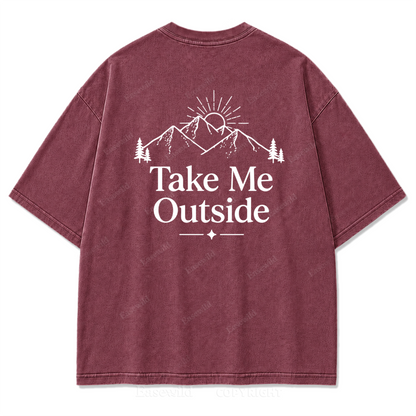 Take Me Outside Minimalist Mountain Washed Print Tee