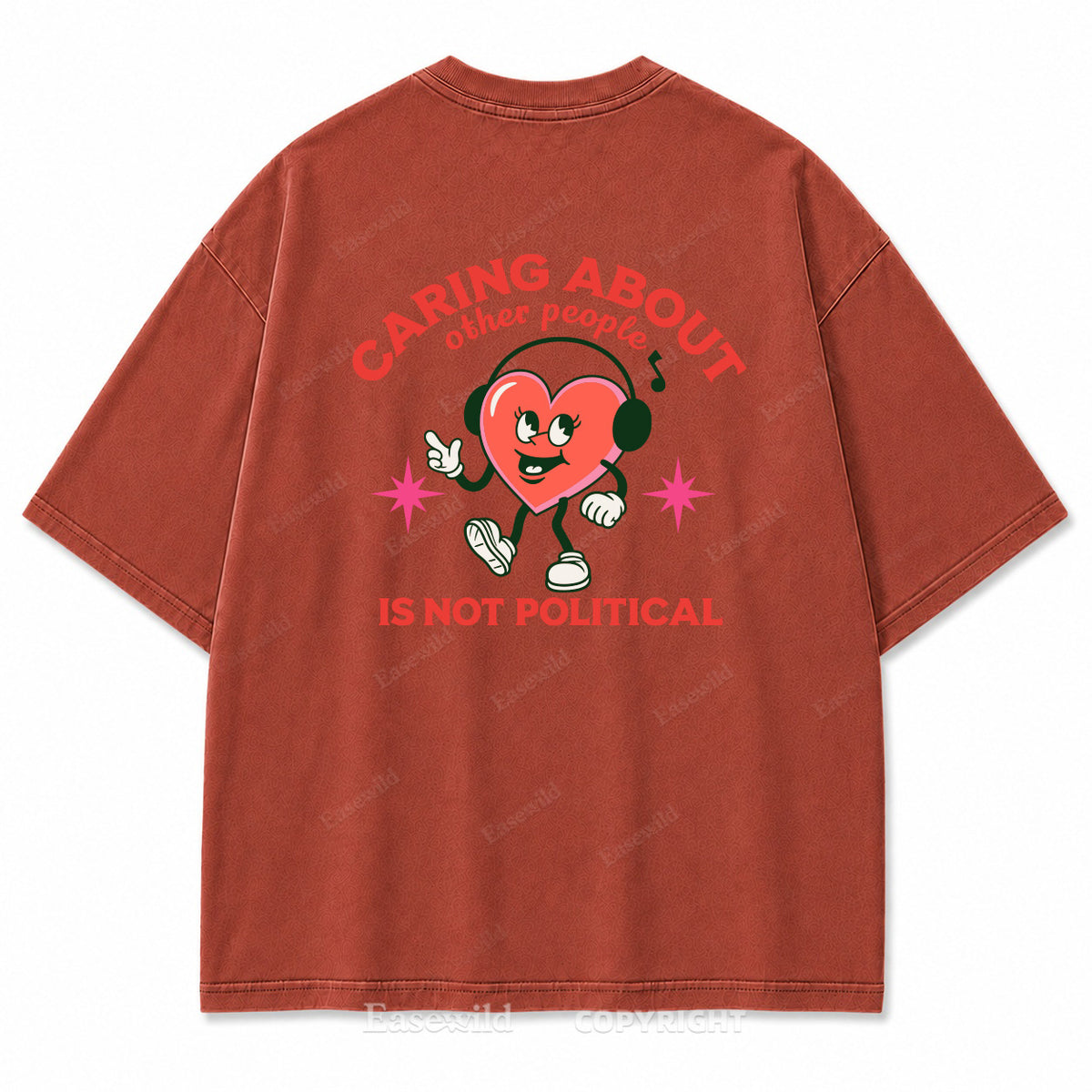 "Caring About Other People" Retro Heart Washed Graphic T-Shirt