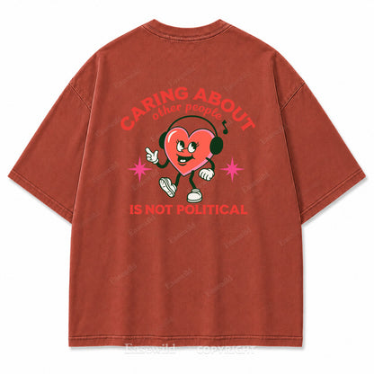 "Caring About Other People" Retro Heart Washed Graphic T-Shirt