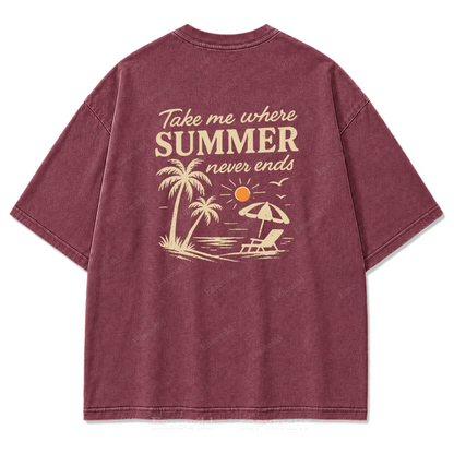 Summer Never Ends T-Shirt mit Strand-Print-Waschung