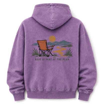 Vintage Camping Sunset Back Print Washed Graphic Hoodie