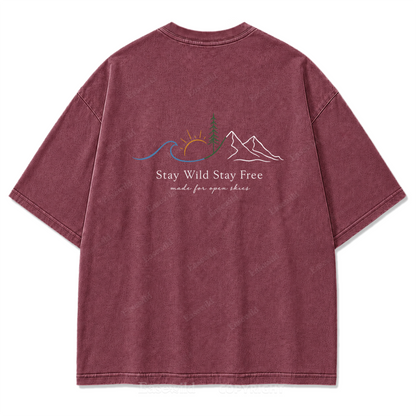 Stay Wild Stay Free Horizon Washed Print Tee