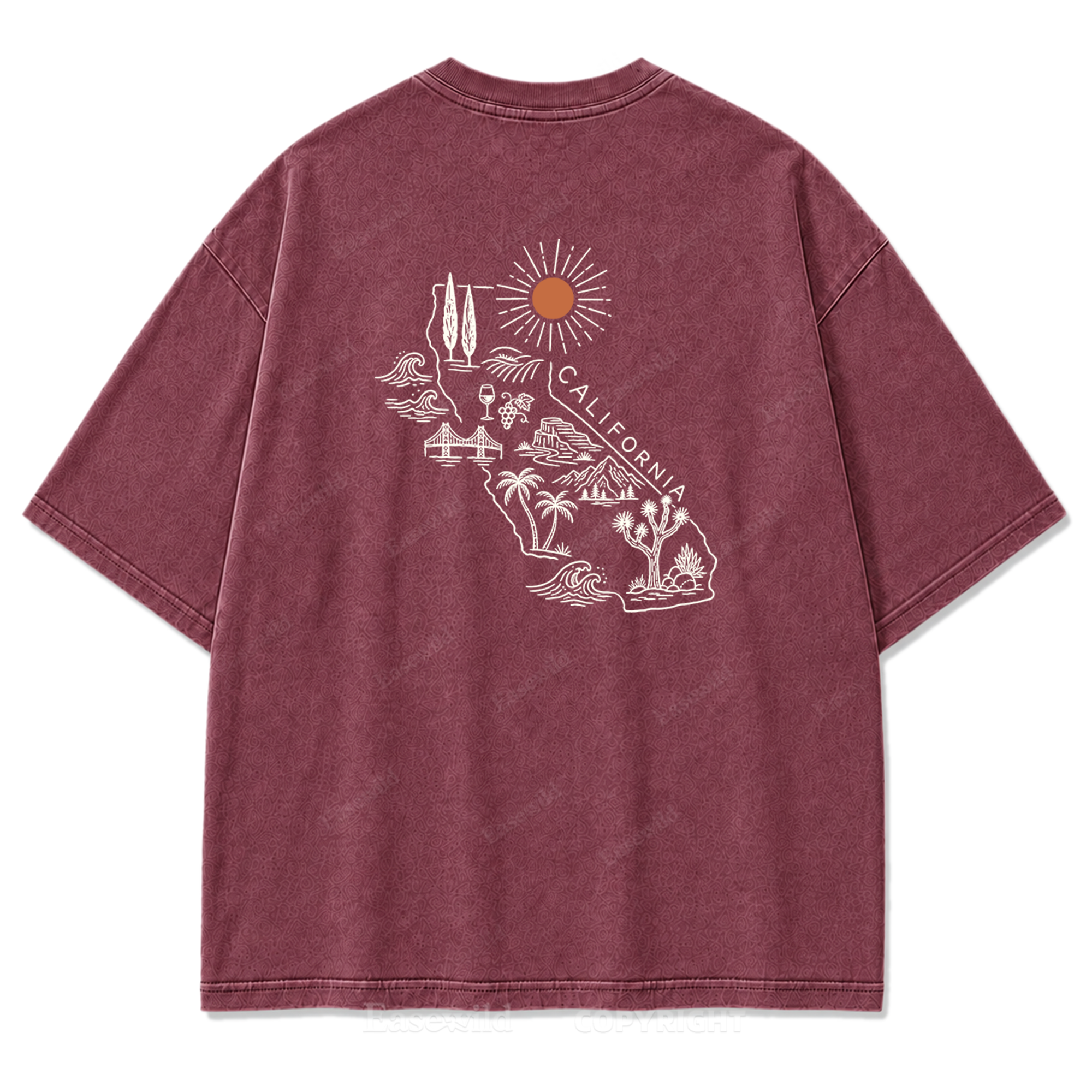 T-Shirt mit Kalifornien-Umriss in verwaschenem Druck