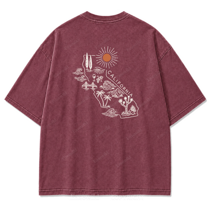 T-Shirt mit Kalifornien-Umriss in verwaschenem Druck