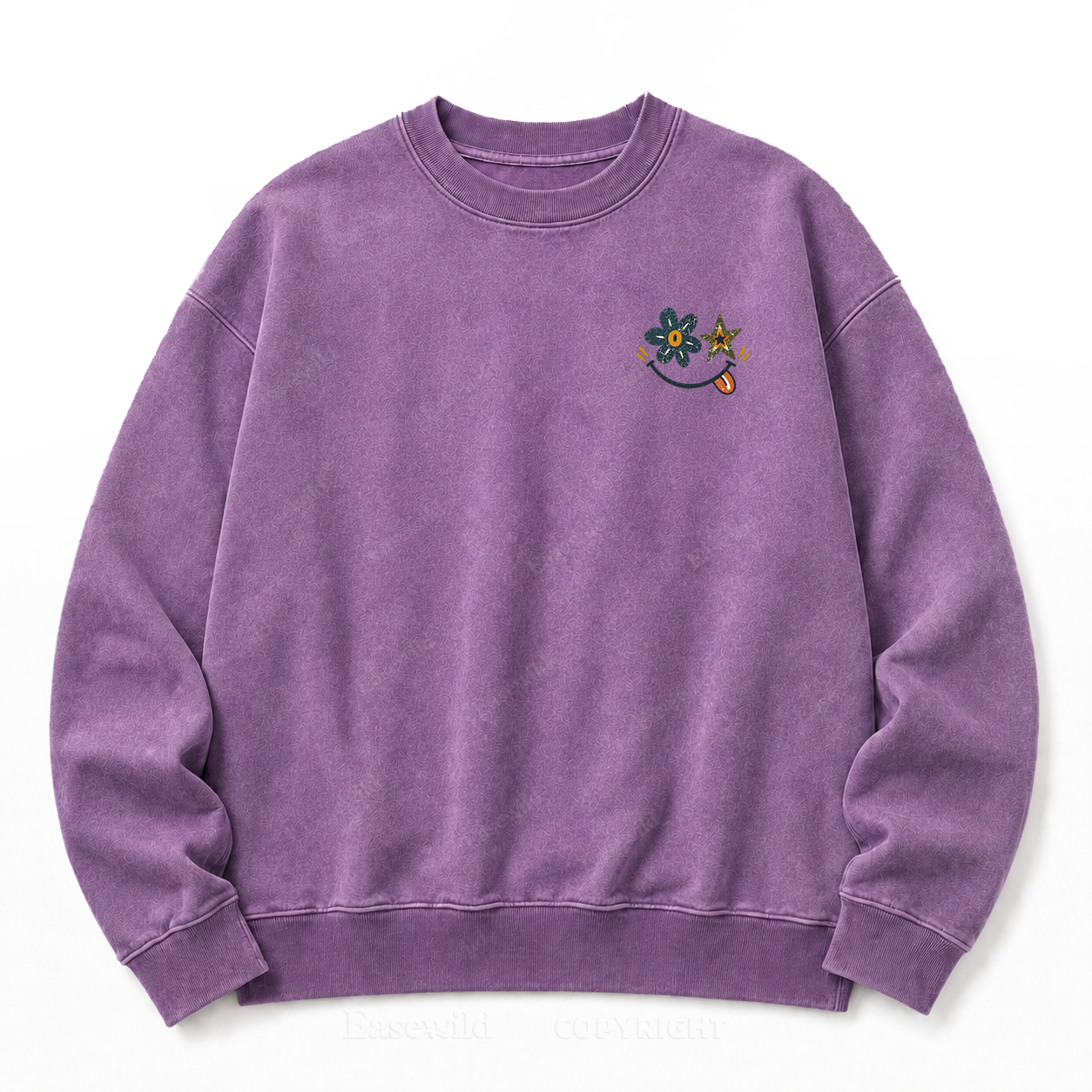 Retro Flower Star Smiley Washed Sweatshirt