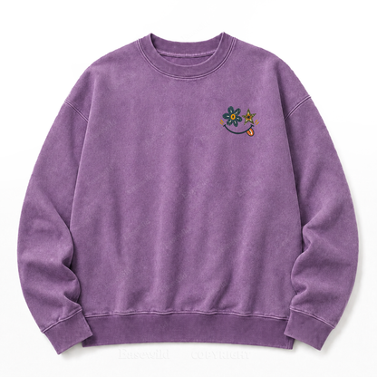 Retro Flower Star Smiley Washed Sweatshirt