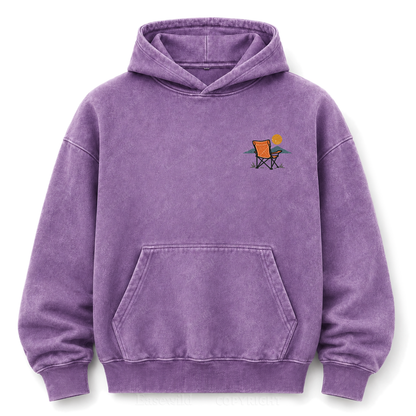 Vintage Camping Sunset Back Print Washed Graphic Hoodie
