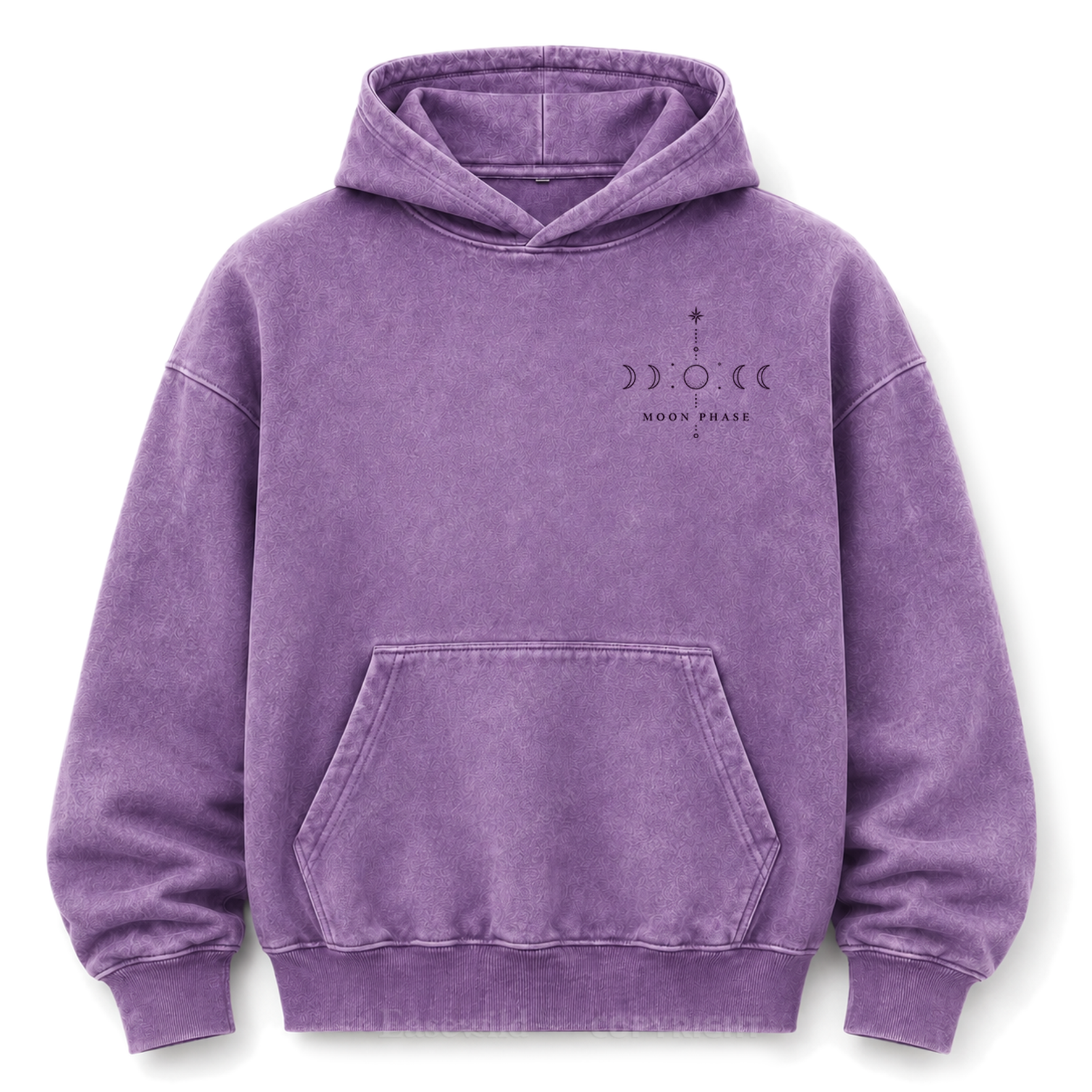 Hoodie mit Mondphasen-Himmelsgrafik und Washed-Effekt