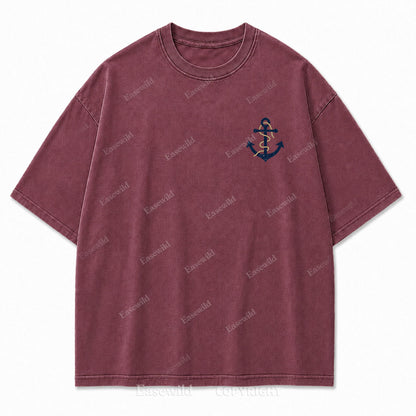 Hold Fast Stay True Nautical Anchor Washed Graphic Tee