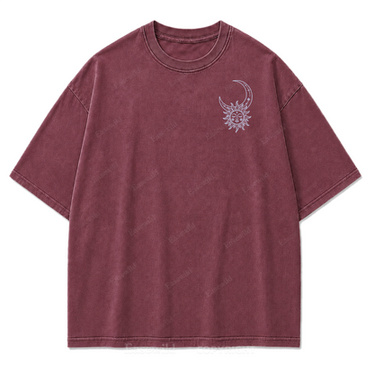 Himmlische Harmonie Sonne Mond Washed Print T-Shirt