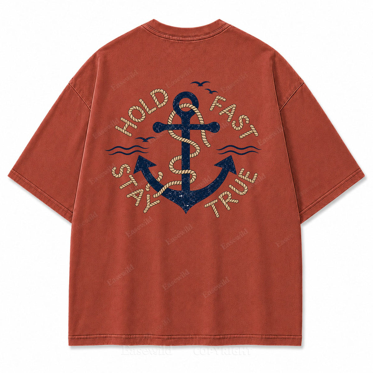 Hold Fast Stay True Nautical Anchor Washed Graphic Tee