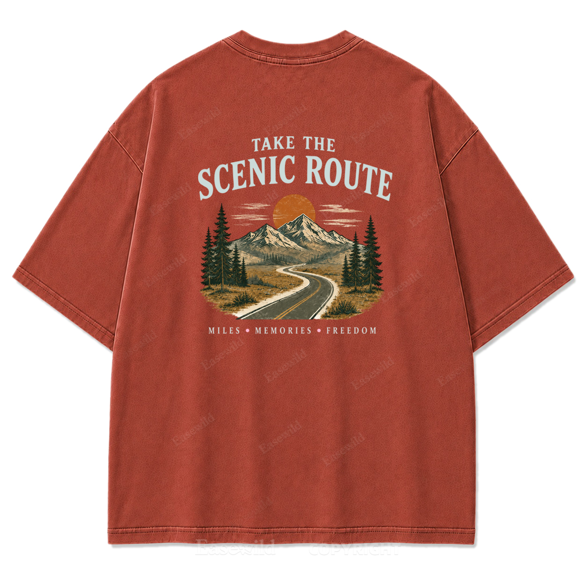 T-Shirt mit gewaschenem Print „Wo die Panoramaroute Meilen in Erinnerungen verwandelt“