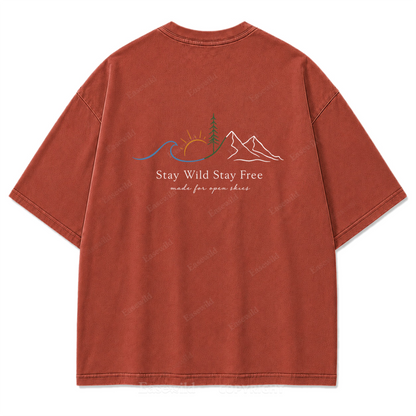 Stay Wild Stay Free Horizon Washed Print Tee
