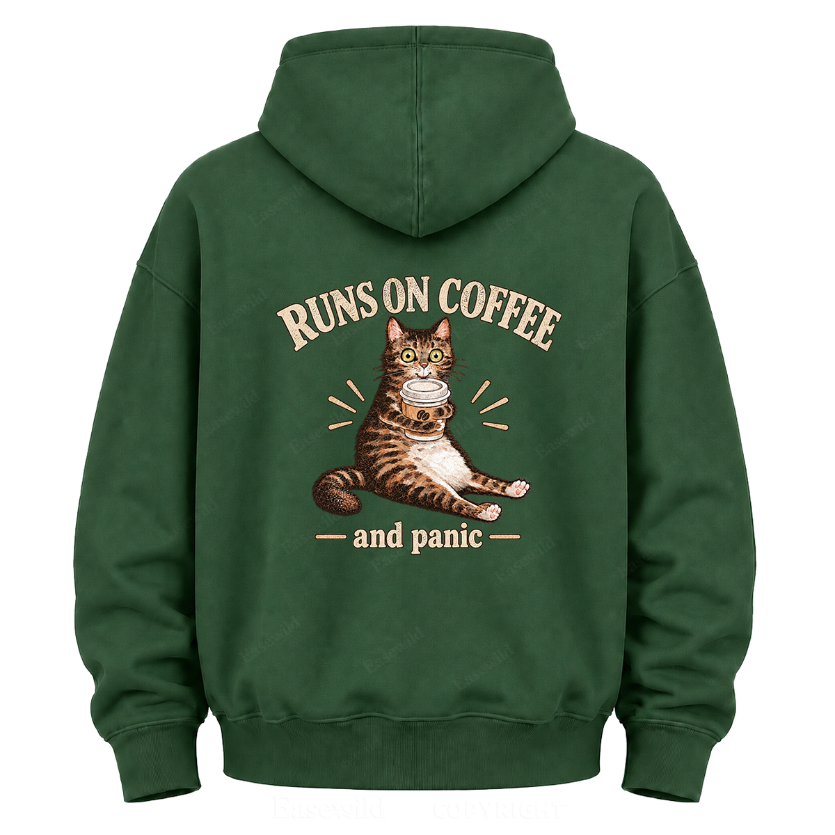 Runs On Coffee And Panic Tabby Cat Graphic Hoodie