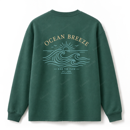 Ocean Breeze Wave Washed Graphic Long Sleeve Tee