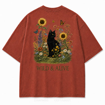 Wild Garden Black Cat Print Tee