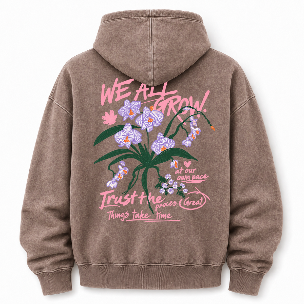 We All Grow Floral Botanical Washed Graphic Hoodie