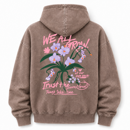 We All Grow Floral Botanical Washed Graphic Hoodie