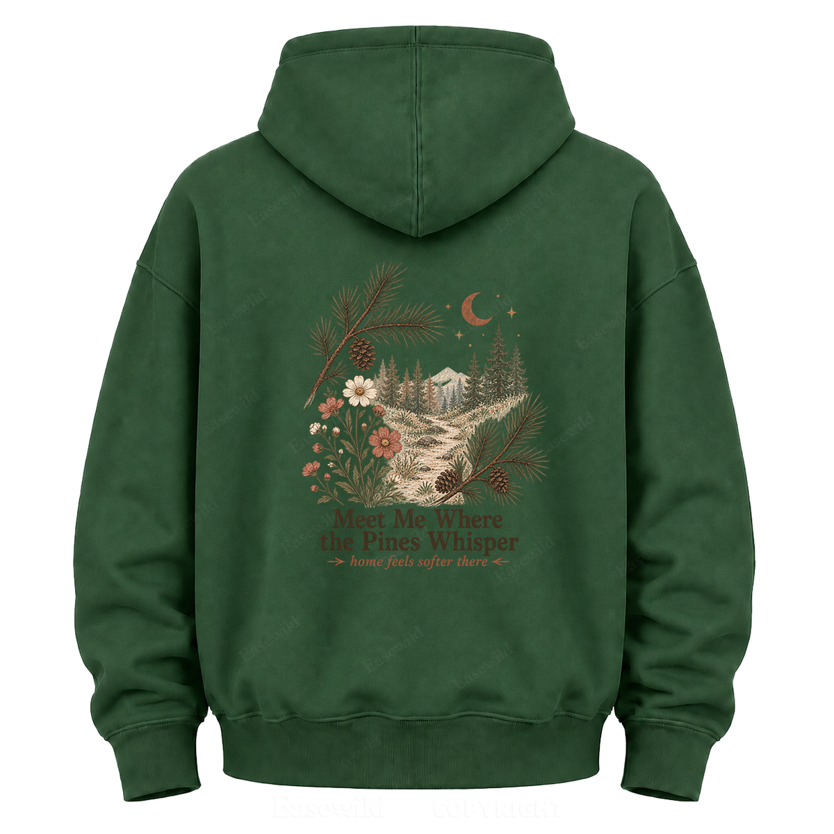 Meet Me Where the Pines Whisper Vintage Woodland Graphic Hoodie
