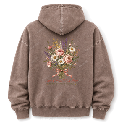 Love Grows Wild Here Vintage Floral Washed Graphic Hoodie