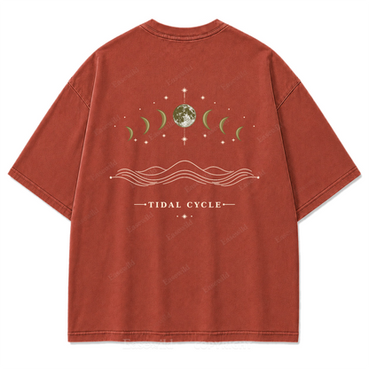 Tidal Cycle Moon Phase Washed Print T-Shirt
