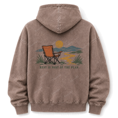Vintage Camping Sunset Back Print Washed Graphic Hoodie