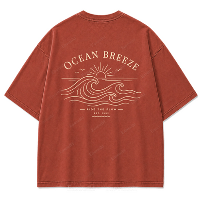 Ocean Breeze Ride The Flow Graphic Washed T-Shirt