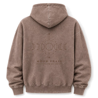 Hoodie mit Mondphasen-Himmelsgrafik und Washed-Effekt