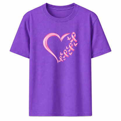 Pink Ribbon Heart Graphic T-Shirt
