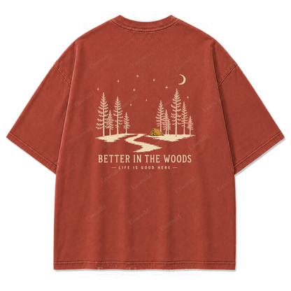 Better in the Woods Camping Washed Print Tee