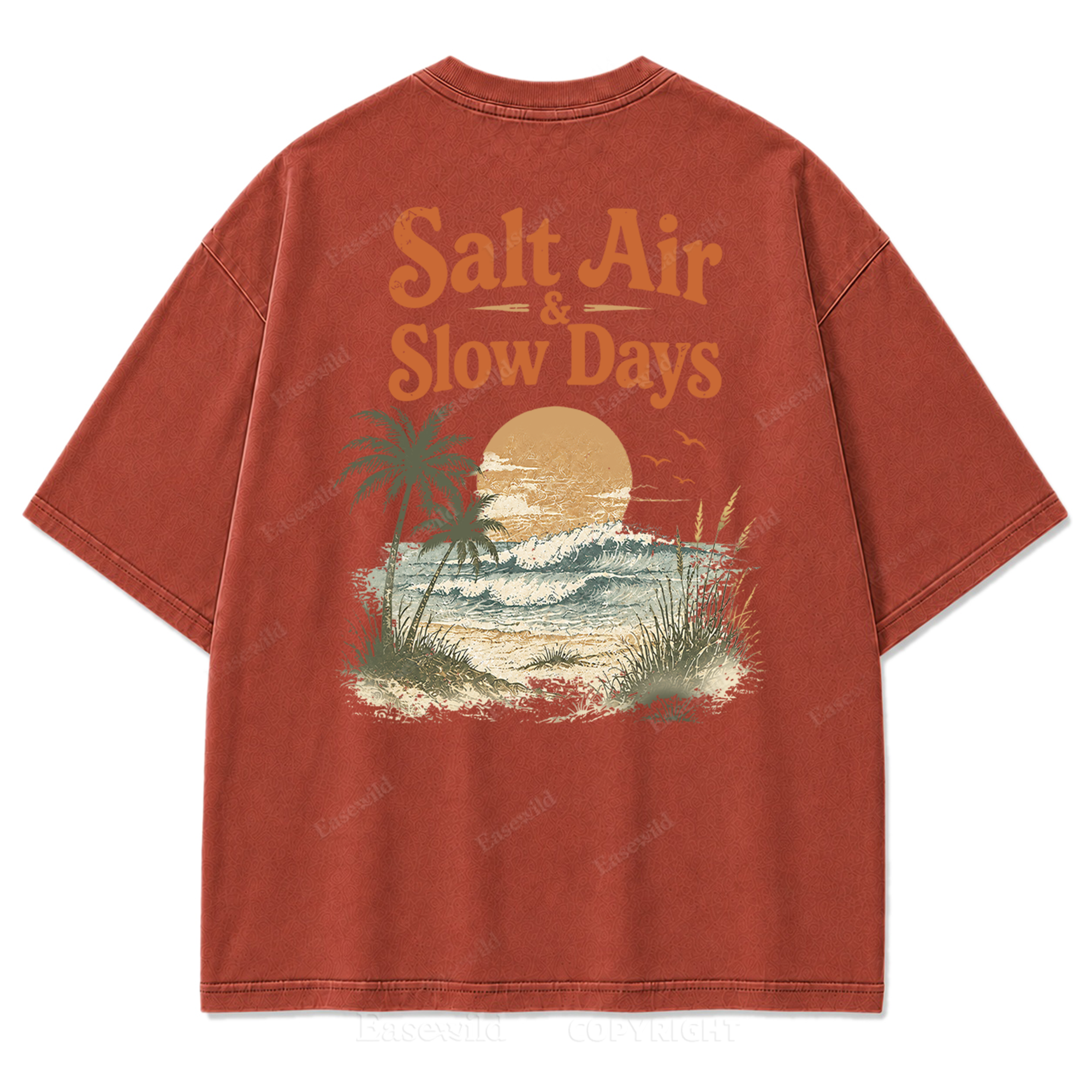 Salzige Luft und ruhige Tage Washed Print T-Shirt