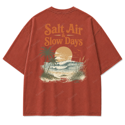 Salzige Luft und ruhige Tage Washed Print T-Shirt