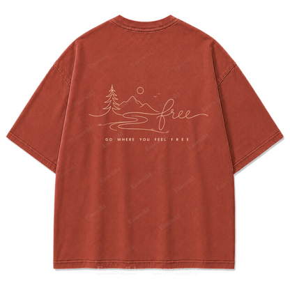 Go Where You Feel Free Mountain Washed Print Tee