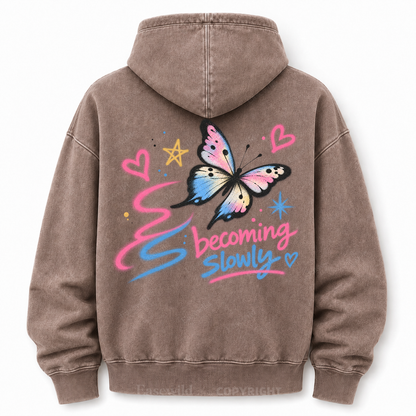 Becoming Slowly Butterfly Washed Graphic Hoodie