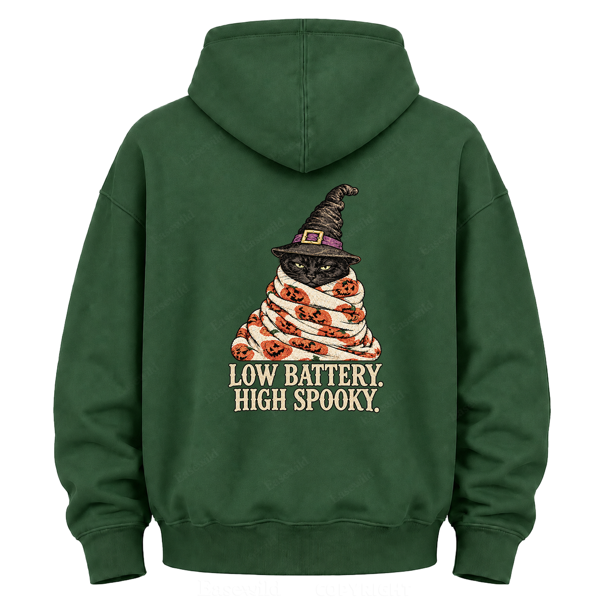 Low Battery High Spooky Black Cat Halloween Graphic Hoodie
