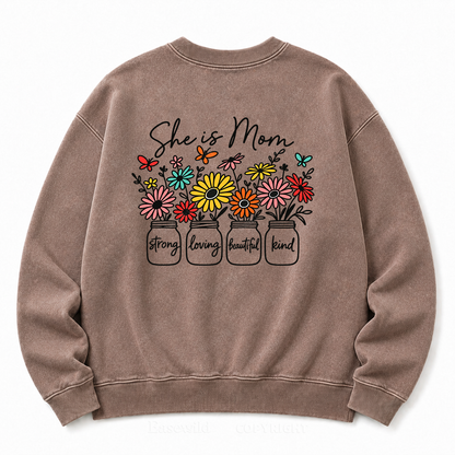 She Is Mom Floral Washed Graphic Sweatshirt
