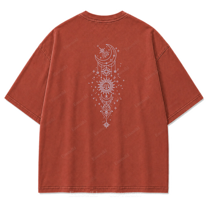 Himmlische Harmonie Sonne Mond Washed Print T-Shirt