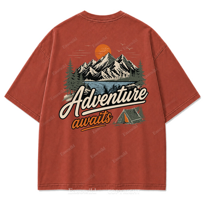 Adventure Awaits Mountain Camp Washed Print Tee