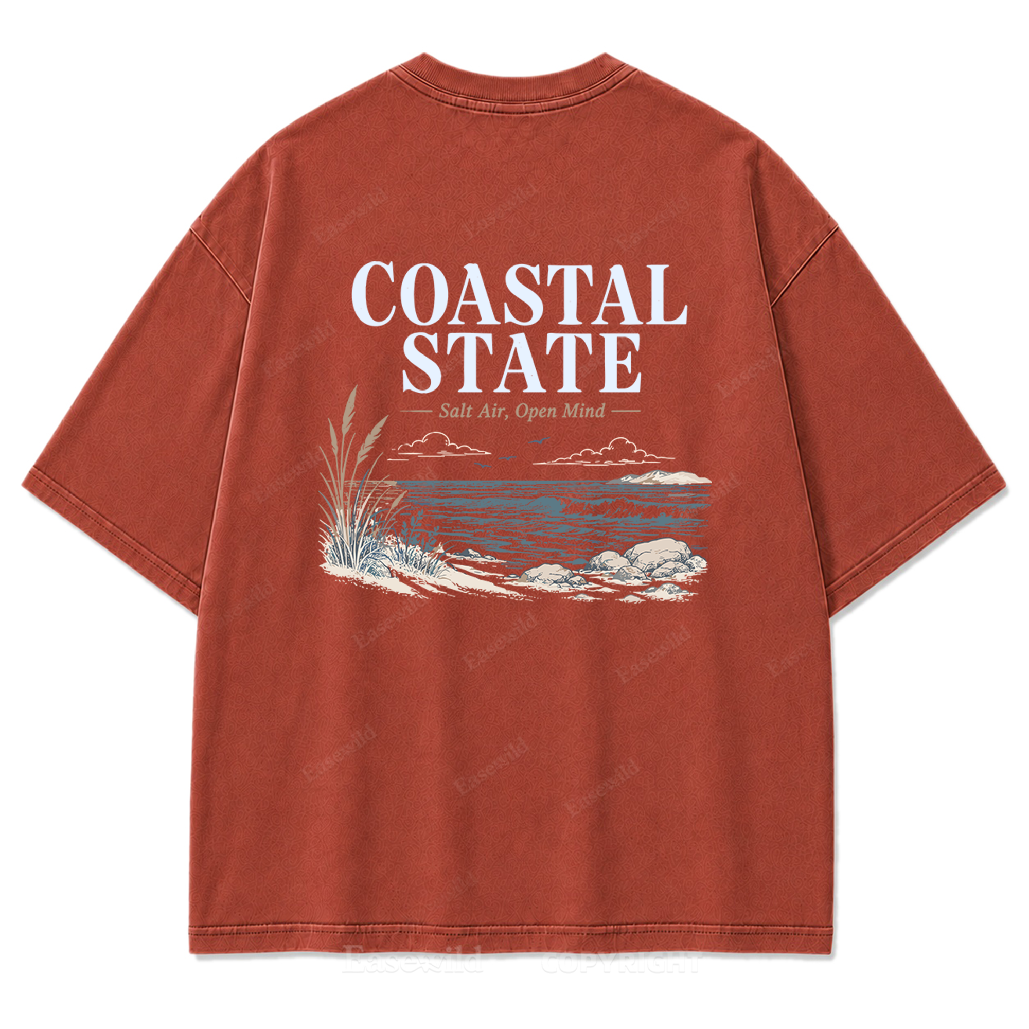 Coastal State Ocean Shore Washed Print Tee