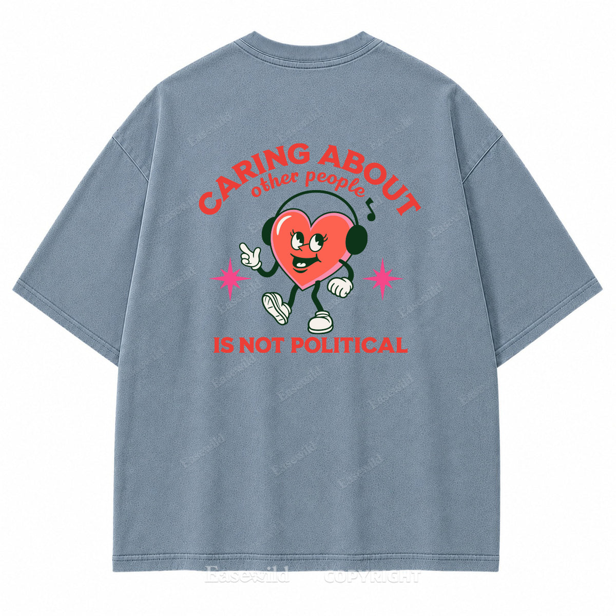 "Caring About Other People" Retro Heart Washed Graphic T-Shirt