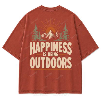 Happiness Lives Outside Washed Print Tee